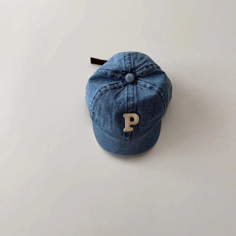 Retro Denim Baseball Cap for Baby Letter Short-brim Sun Hat Summer Adjustable Kids Boys Girls Peaked Caps