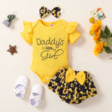 Baby girl monogrammed short sleeve sunflower double skirt shorts cute fashion suit