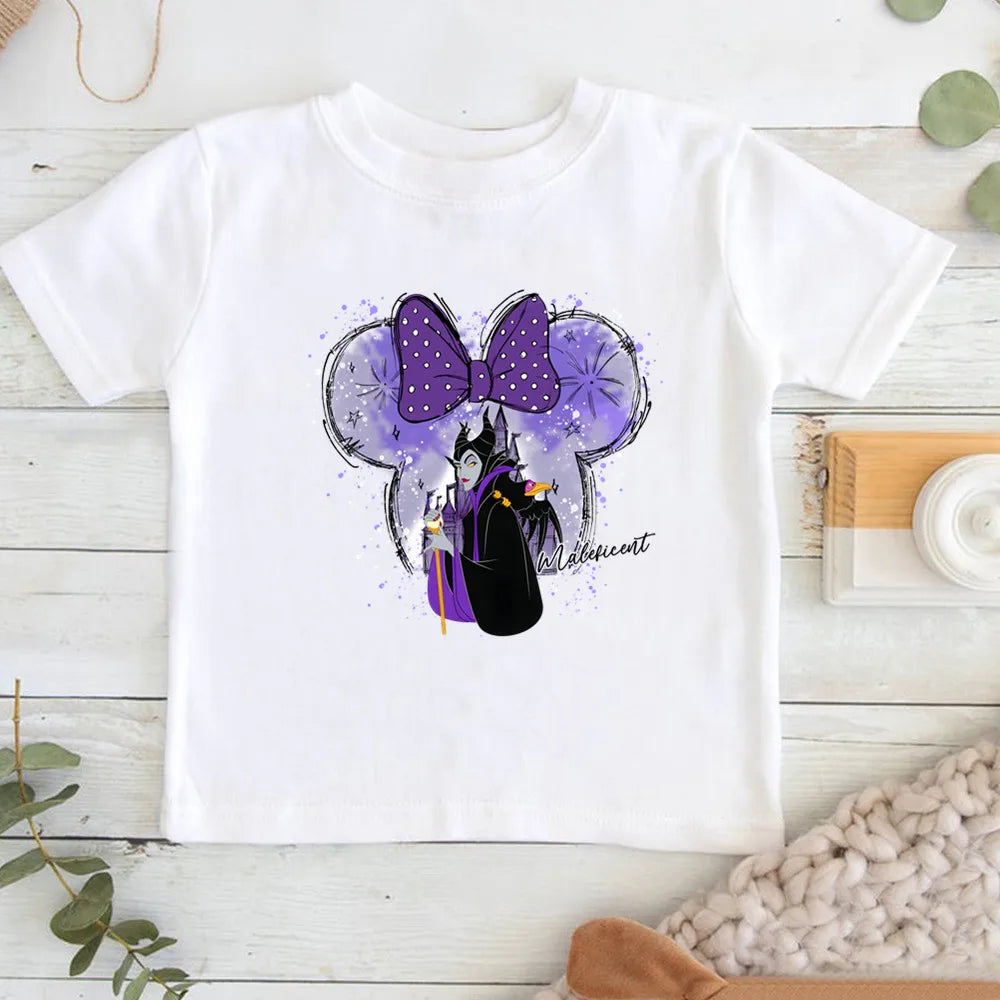 Cartoon Disney Princess Print T-shirts for Children Summer Cotton Short Sleeve Children Clothes Girl Tops