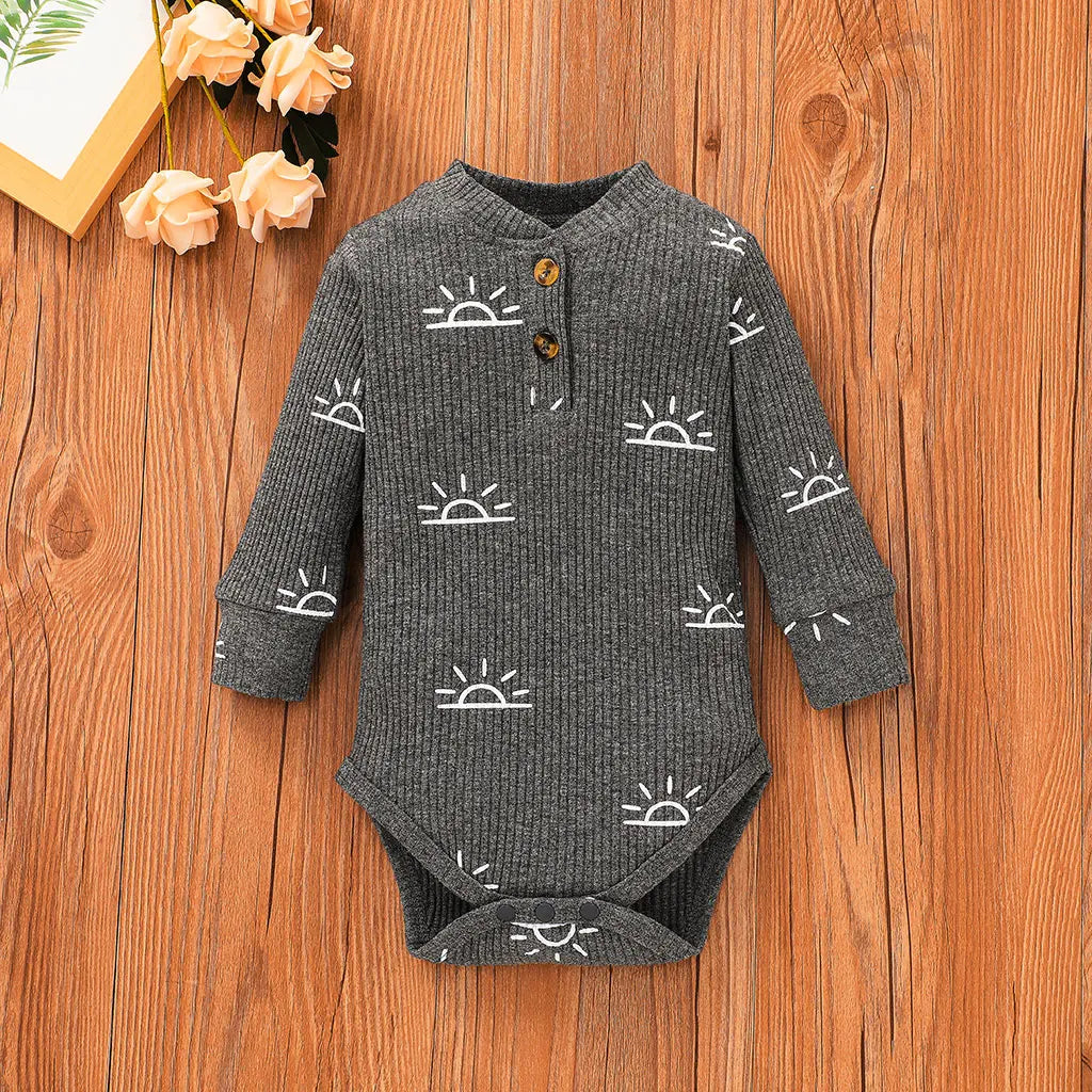 3PCS Baby Boy Clothes Set Spring Autumn Knitted V-neck Romper+infant Pants+Cap Newborn Outfit