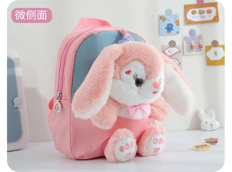 Plush 3D Rabbit Backpack for Boys Girls Kids Children SchoolBag Cute Bow Tie Cartoon School Bags Kindergarten Preschool Baby Bag