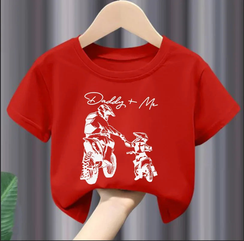 Boys "Daddy + Me" Riding Motorcycle Round Neck T-shirt Tee Top Casual Soft Comfortable for Summer Kids  Boys Clothes Best Seller