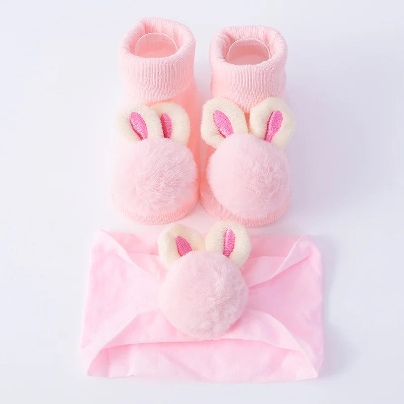 2Pcs Set Baby Socks Headband Cute Plush Ball Newborn Short Socks Cute Kids Baby Girl Hairbands Socks Photo Props