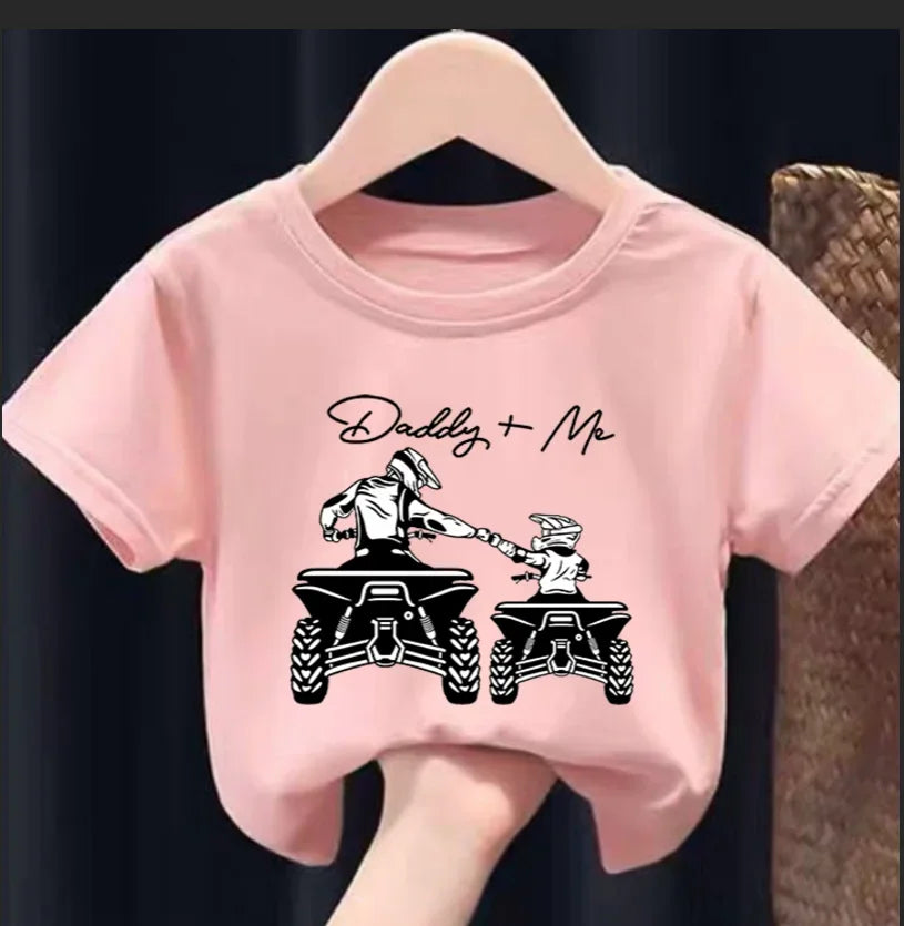 Boys "Daddy + Me" Riding Motorcycle Round Neck T-shirt Tee Top Casual Soft Comfortable for Summer Kids  Boys Clothes Best Seller