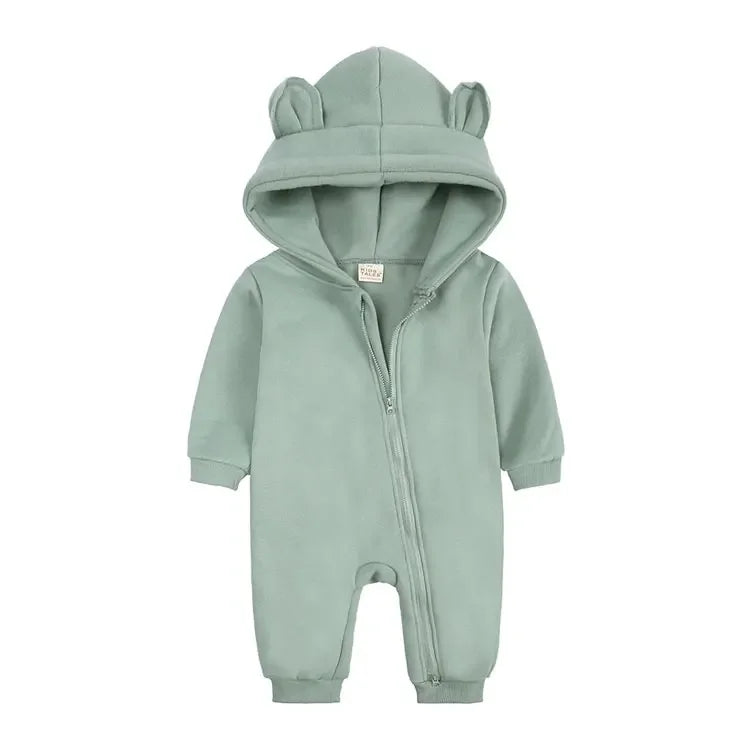 Winter Warm Baby Boy Romper Long Sleeve Hooded Zipper Baby Clothes Girl Romper Fashion Solid Newborn Clothing 3-24 Months