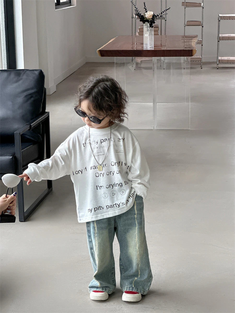 Baby autumn pants boys autumn version of Korean children's wear 2024 new pants in the wear-and-tear jeans trend