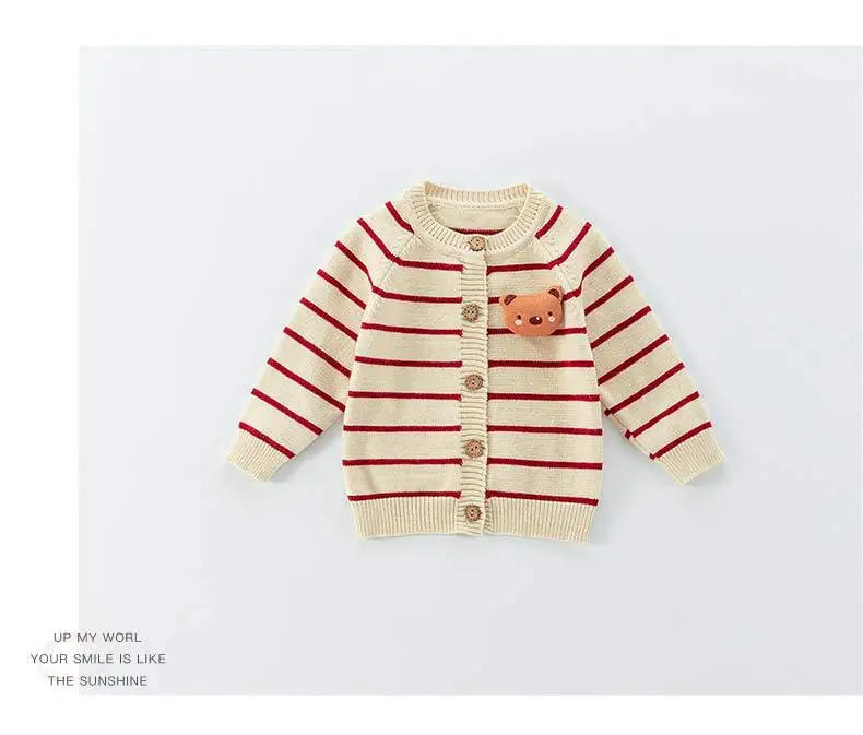 Spring Autumn 0-3 Years Baby Boys Sweater Striped 3D Bear Single Breasted Newborn Boys Knitwear Elastic Hem Infant Boys Knitwear