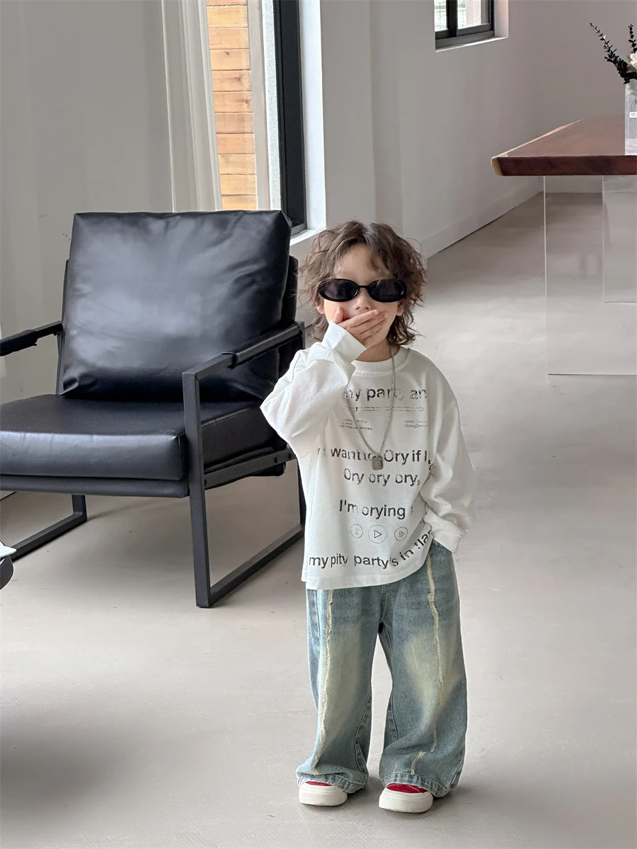 Baby autumn pants boys autumn version of Korean children's wear 2024 new pants in the wear-and-tear jeans trend