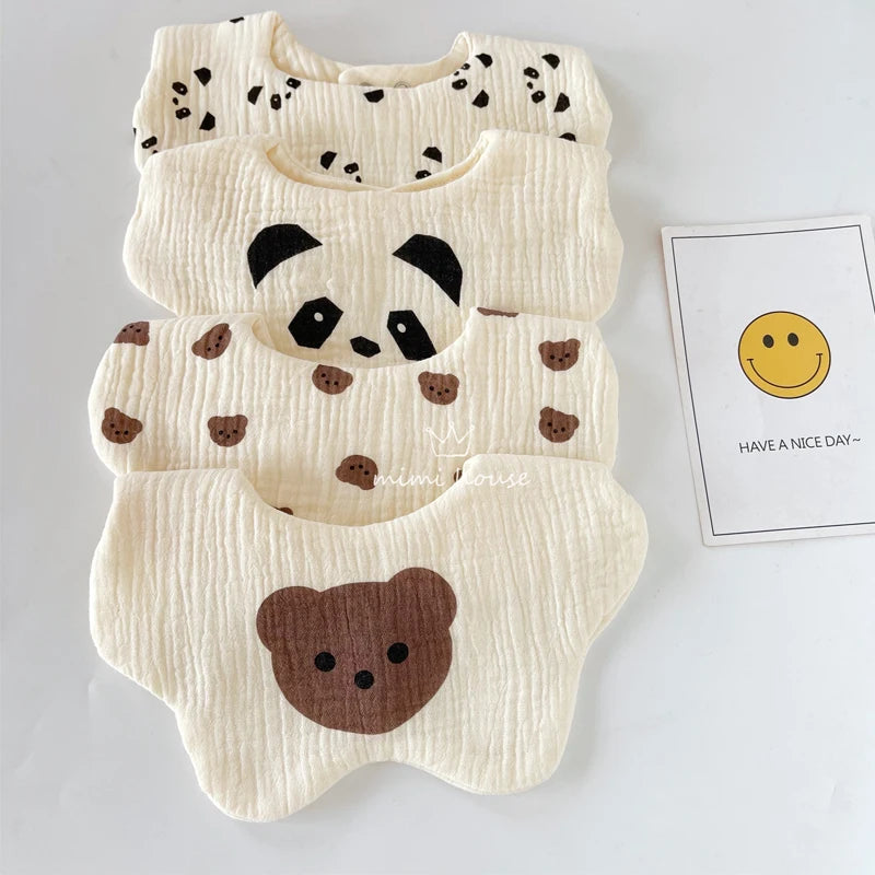 Baby Bibs Cotton Newborn Waterproof Burp Cloths Adjustable Infant Girls and Boys Cute Cartoon Print Bib Baby Feeding Accessories