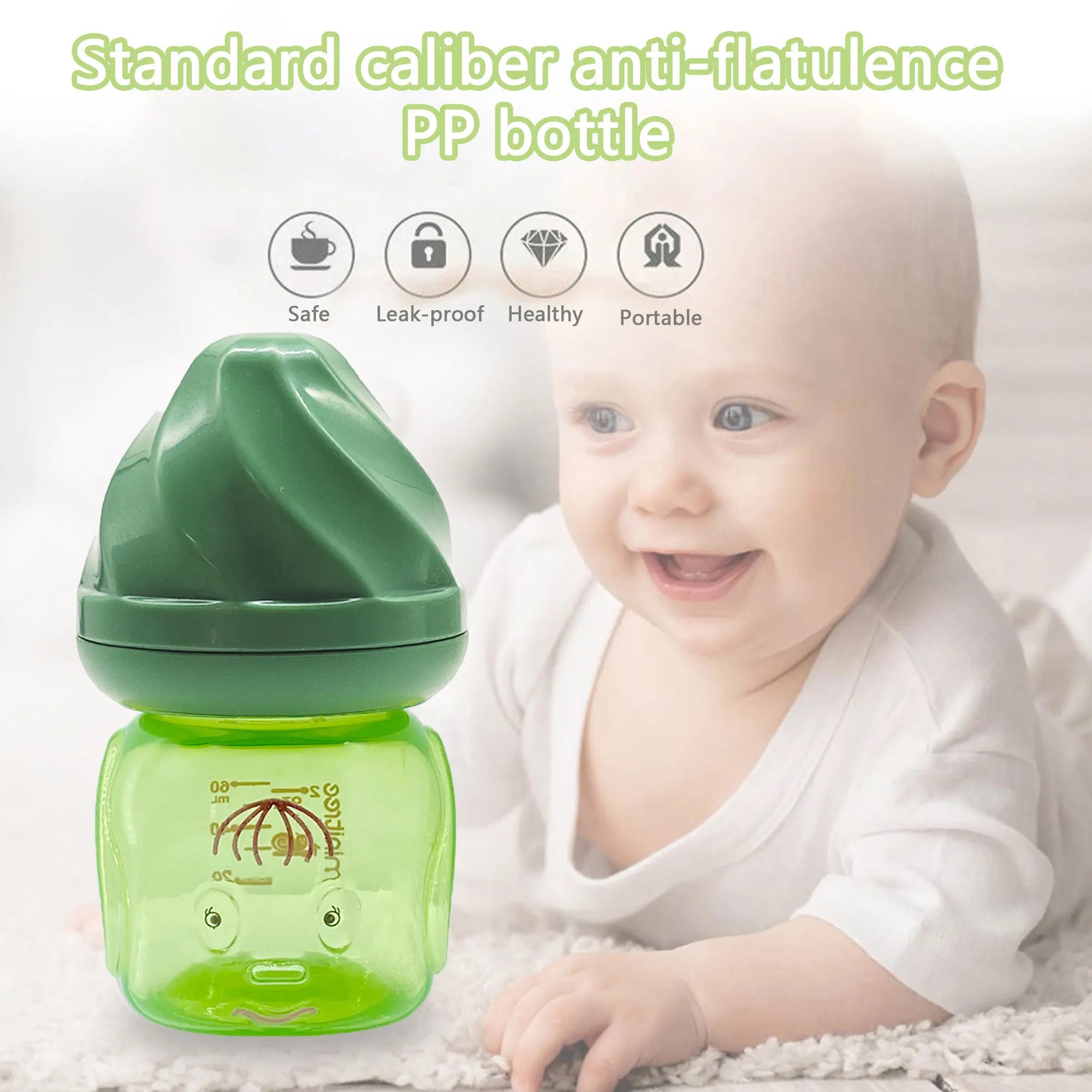 60ml wide diameter PP material baby bottle，the Best Gift for Baby，cute and creative ice cream doll shape baby bottle, ,BPA free