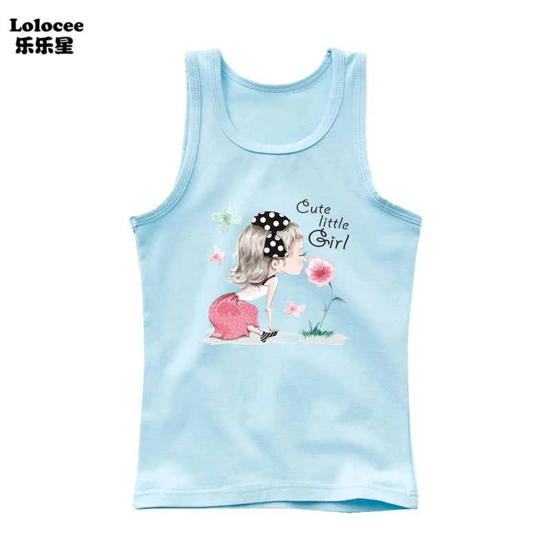 2023 New Girls Cute Singlet Underwear Princess Cotton Tank Tops Cartoon Kawaii Girl Print Sleeveless Shirt