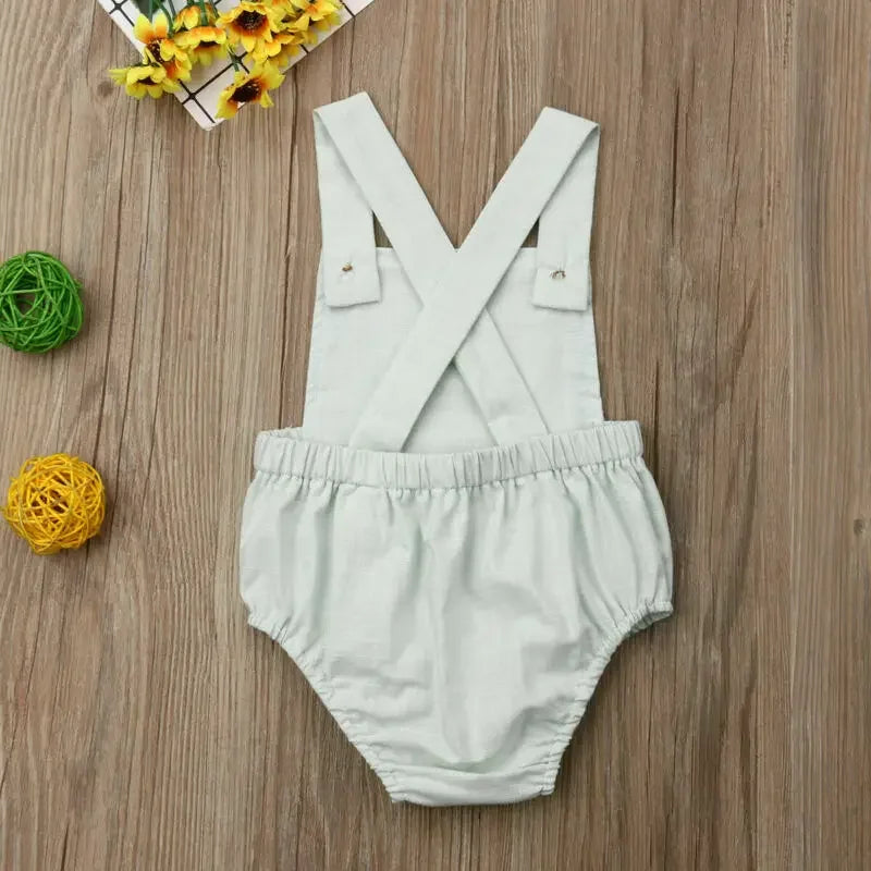 0-36months Newborn Bodysuits Summer Ruffles Playsuit For Baby Girl Solid White Beige Button Backless Infant Boy Sunsuit Playsuit