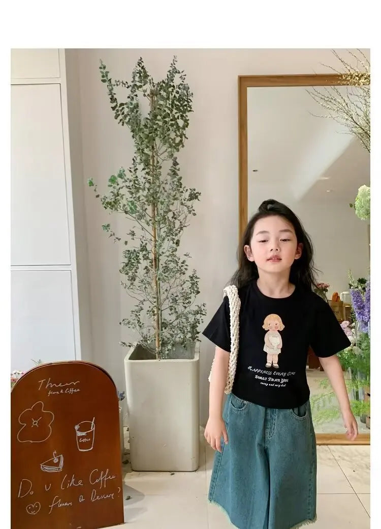 Girls' Jeans Spring And Summer New Style Children's Straight-leg Medium And Large Children's Wide-leg Spring Loose Trousers