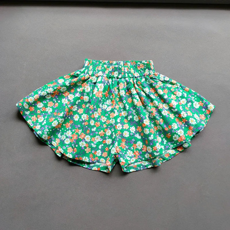 Baby Girls Flower Culottes Summer Sweet Fashionable Children's Floral Wide-Leg Hot Pants Kids Girls Mini Shorts