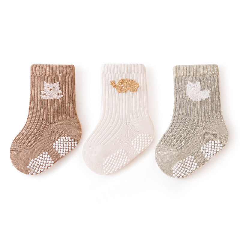 3 Pairs Korean Kids Soft Fashion Cartoon Socks Baby Middle Tube Stockings Long Socks for Infant Toddler Boys Girls Casual Socks