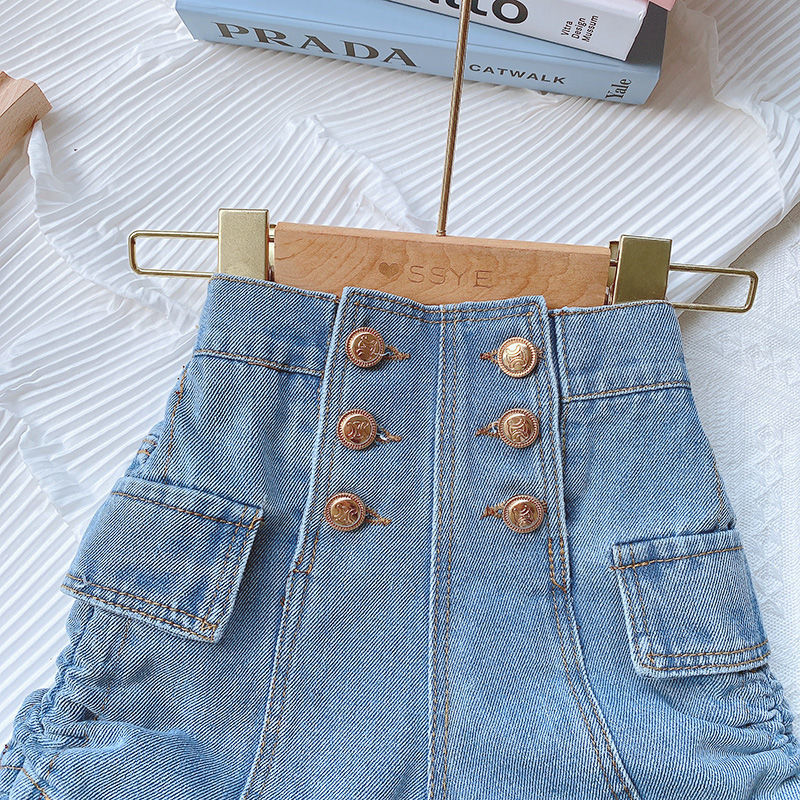 2024 Summer Girls Fashion Jeans Shorts with Buttons Baby Kids Children Casual Denim Hot Shorts