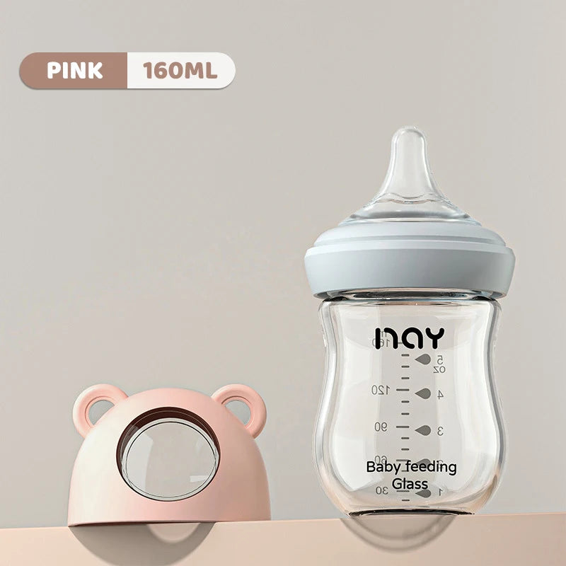 0-3 Month Glass Bottle Newborn Glass Feeding Bottle Wide Caliber Anti-flatulence Nursing Anti-Choke Baby Bottle Infant BPA Free