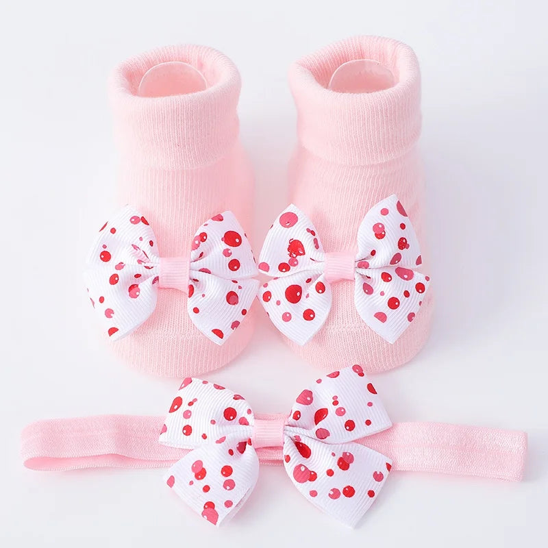 2Pcs Set Baby Socks Headband Cute Plush Ball Newborn Short Socks Cute Kids Baby Girl Hairbands Socks Photo Props