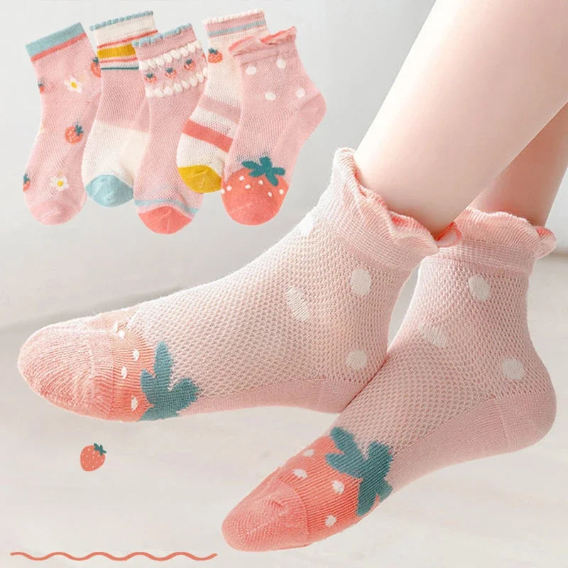 5 Pairs/Lot Kids Soft Cotton Socks Korean Love Heart Flower Print Baby Girl Socks Autumn Winter Warm Children Middle Tube Socks