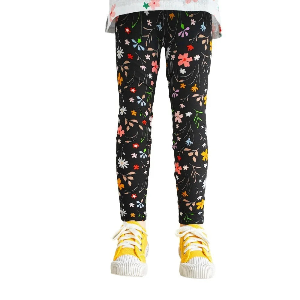 Cute Girls Leggings Spring Autumn Printing Flower Pants Sweet Girl Pencil Pants Kids Trousers Children Clothing