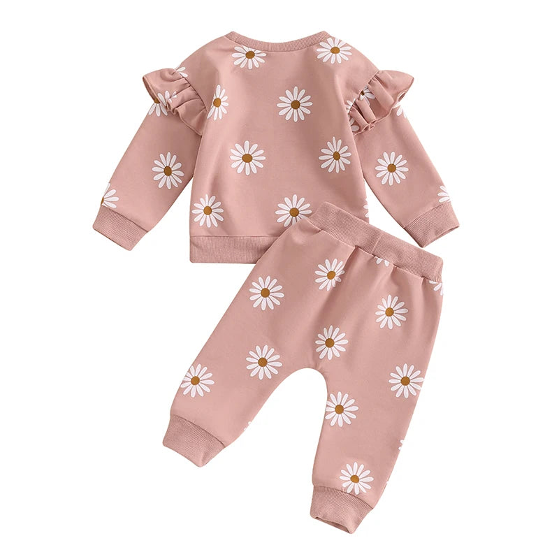 Toddler Kids Clothes Girls Clothing Floral Print Long Sleeve Loose Pullover Sweatshirts+Pocket Pants Sets