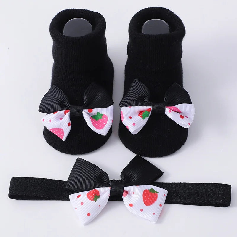 2Pcs Set Baby Socks Headband Cute Plush Ball Newborn Short Socks Cute Kids Baby Girl Hairbands Socks Photo Props