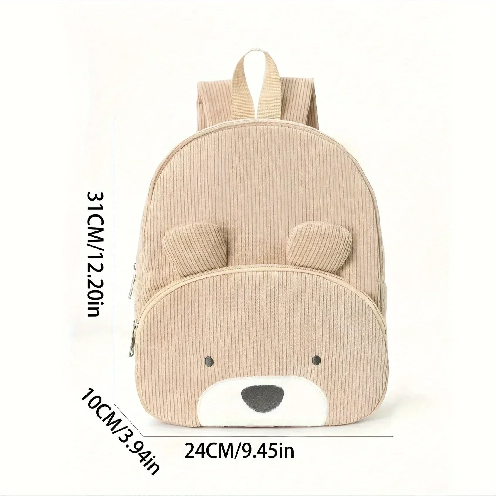 Customized Name Toddler Backpack Cartoon Bear Corduroy Large Capacity Backpack Embroidered Name Backpack Plush Bag