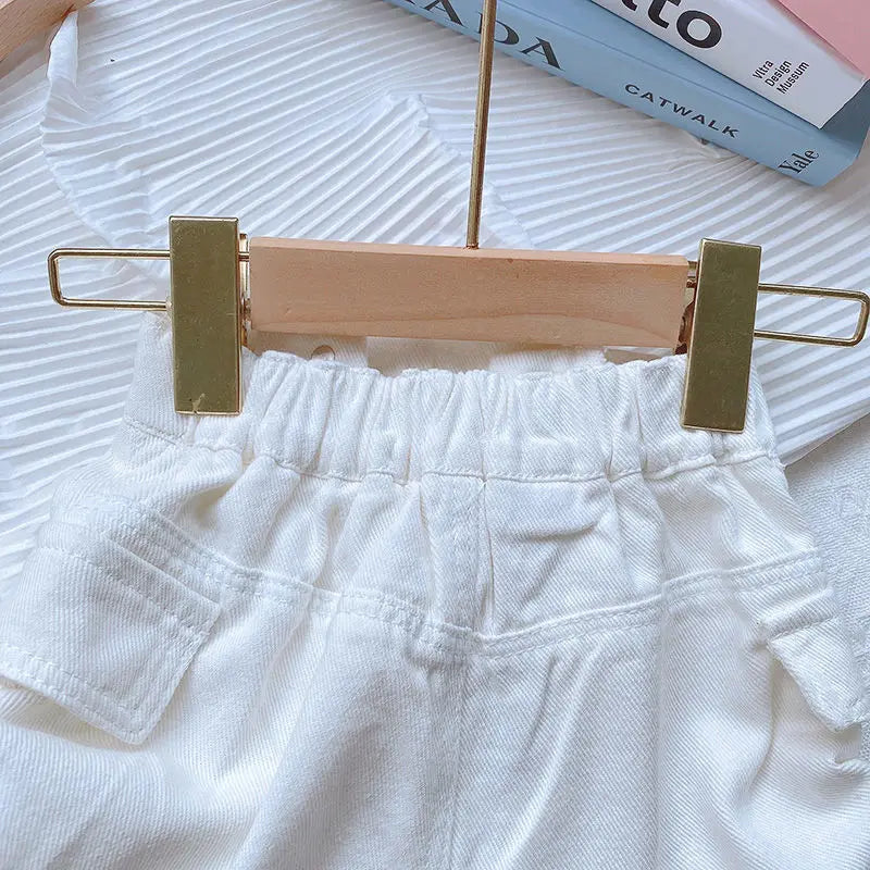 2024 Summer Girls Fashion Jeans Shorts with Buttons Baby Kids Children Casual Denim Hot Shorts