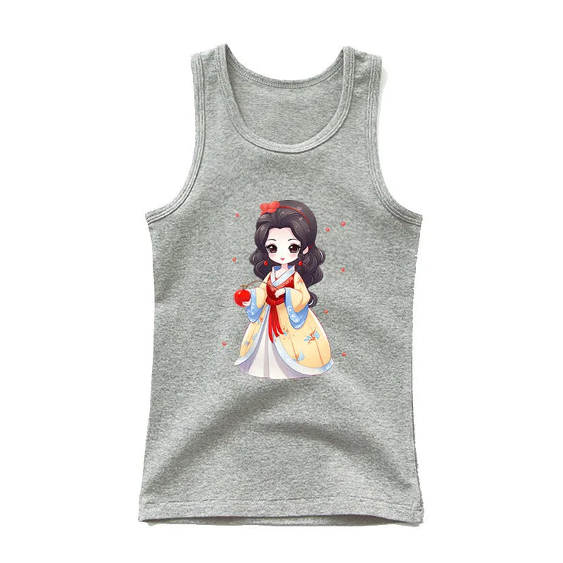 2024 Summer Girls Cute Cat Print  Vest Princess Girl Fashion Tank Top Kids Sleeveless T-shirt 3-14y