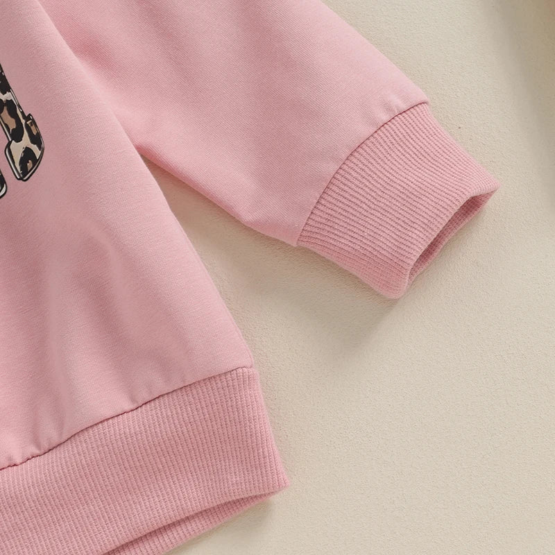 2 Pcs Toddler Baby Girl Spring Fall Clothes Letter/ Leopard Print Long Sleeve Pullover Tops Pocket Pants Casual Outfit