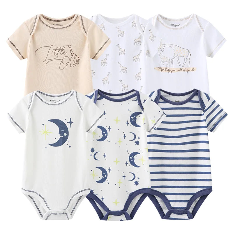 6Pieces Newborn Cotton Baby Boy Clothes Set Solid Color Sleeveless Baby Girl Clothes 0-12M Cartoon Print Bodysuits Summer Bebes