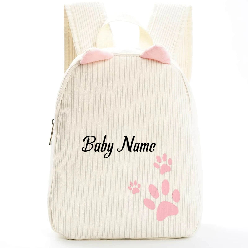 Customized Name Toddler Backpack Cartoon Bear Corduroy Large Capacity Backpack Embroidered Name Backpack Plush Bag