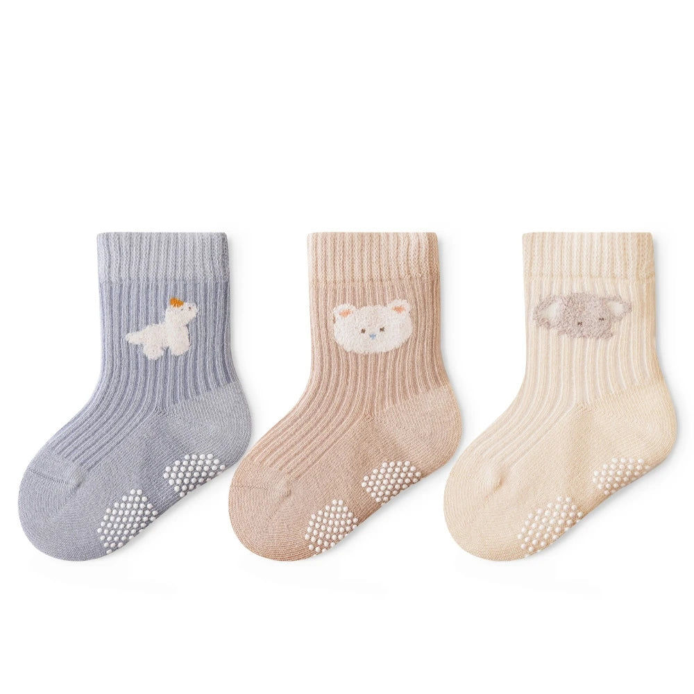 3 Pairs Korean Kids Soft Fashion Cartoon Socks Baby Middle Tube Stockings Long Socks for Infant Toddler Boys Girls Casual Socks