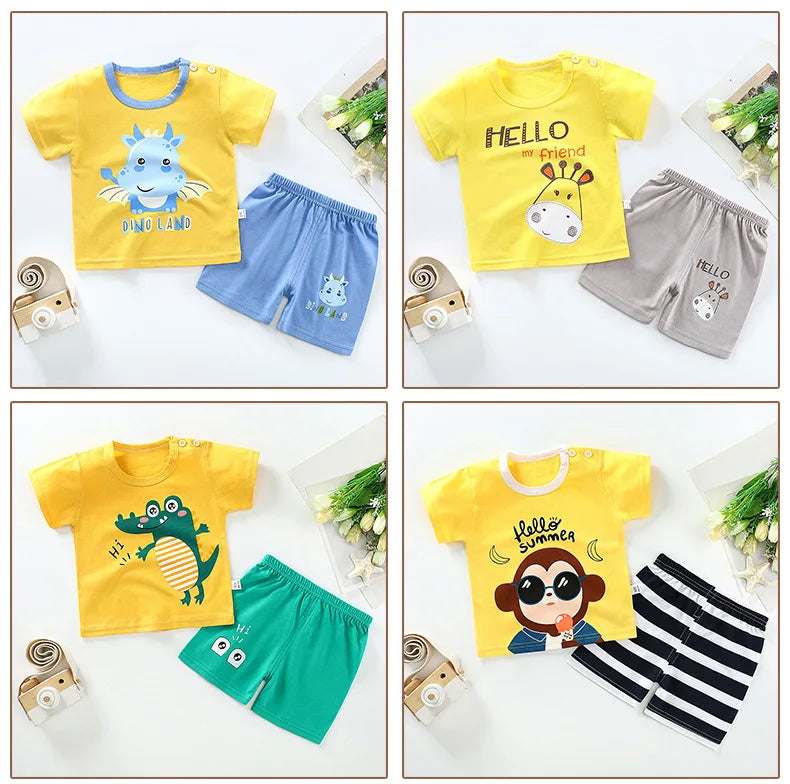 Baby Sets Children Set Girls Boy Shorts Clothes Cartoon Print Outfits For Kids Child Toddler T-shirt +pants Boys Clothes New