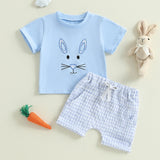 Citgeett Summer Easter Toddler Baby Boys Outfits Bunny Embroidery Short Sleeves T-Shirt Elastic Plaid Shorts Set Clothes