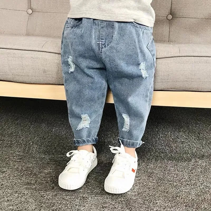 Boys Casual Jeans Children Denim Ripped Jeans Kids Trousers Toddler Girl Fall Clothes 2 3 4 5 Years Baby Harem Pants Baggy Jeans