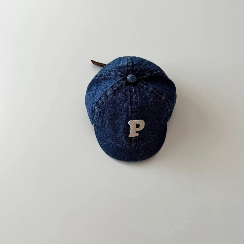 Retro Denim Baseball Cap for Baby Letter Short-brim Sun Hat Summer Adjustable Kids Boys Girls Peaked Caps