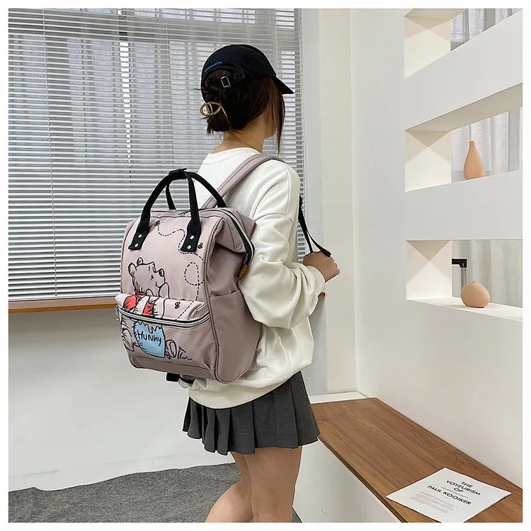 Disney New Mommy Bag Fashion Cartoon Print Large Capacity Mommy Bag Mother and Baby Bag Waterproof Bottle Diaper Backpack