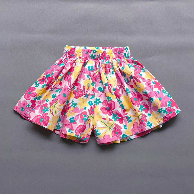 Baby Girls Flower Culottes Summer Sweet Fashionable Children's Floral Wide-Leg Hot Pants Kids Girls Mini Shorts