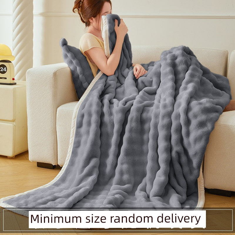 Accessible Luxury Coral Fleece Blanket Thickening Winter Rabbit Plush Sofa Blanket Office Nap Blanket Shawl Blanket Dormitory