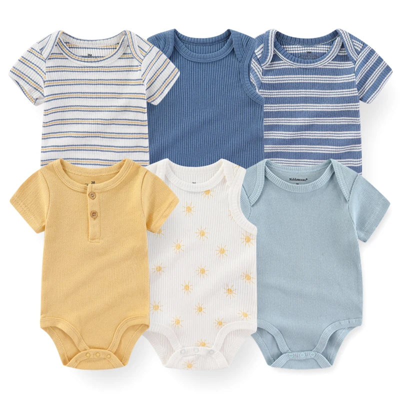 6Pieces Newborn Cotton Baby Boy Clothes Set Solid Color Sleeveless Baby Girl Clothes 0-12M Cartoon Print Bodysuits Summer Bebes