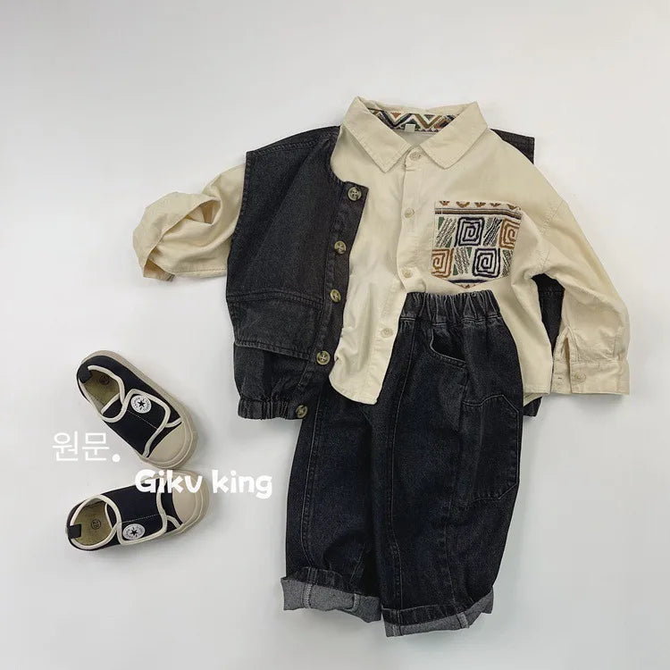 2025 Spring New Children Vintage Denim Trousers Toddler Boys Girls Loose Straight Leg Pants Kids Fashion Casual Versatile Jeans