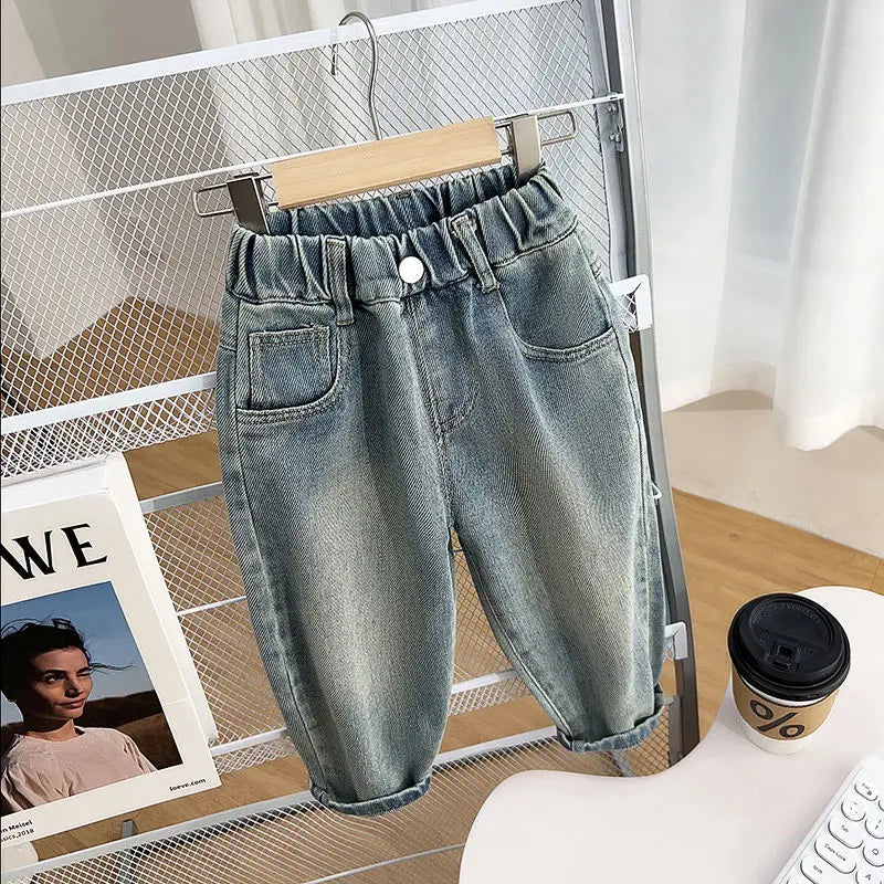 2-9Yrs Baby Children's Wear Boys Jeans Spring Autumn Kid Boy Embroidery Trousers 2024 New Wear Casual Boys Handsome Loose Pants