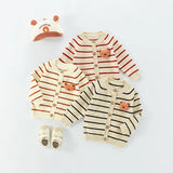 Spring Autumn 0-3 Years Baby Boys Sweater Striped 3D Bear Single Breasted Newborn Boys Knitwear Elastic Hem Infant Boys Knitwear