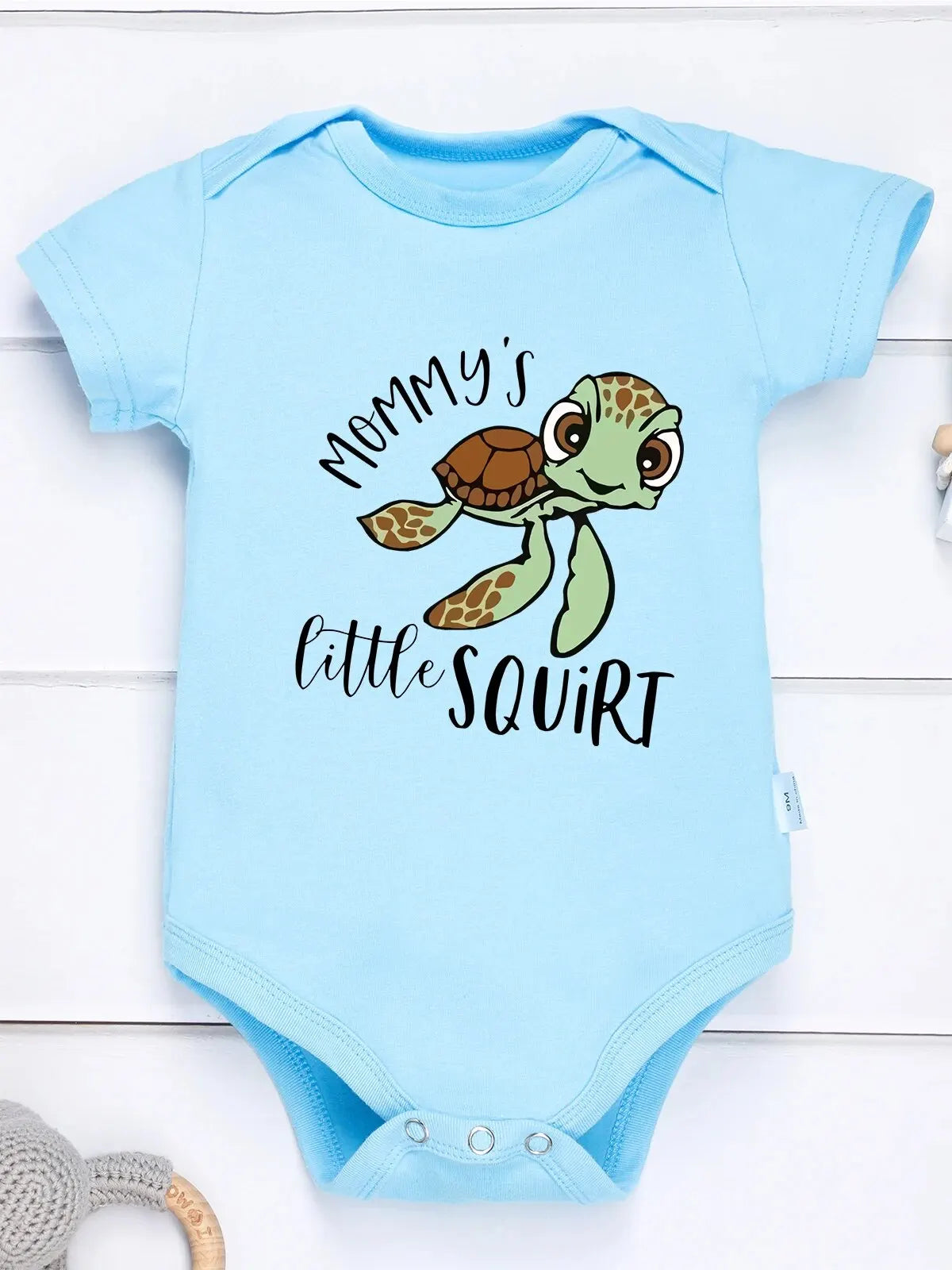 Cute Animal Baby Boy Bodysuit Mommy's Little Squirt Sea Turtle Print Cartoon Newborn Clothes Cotton Cozy Skin-friendly Romper