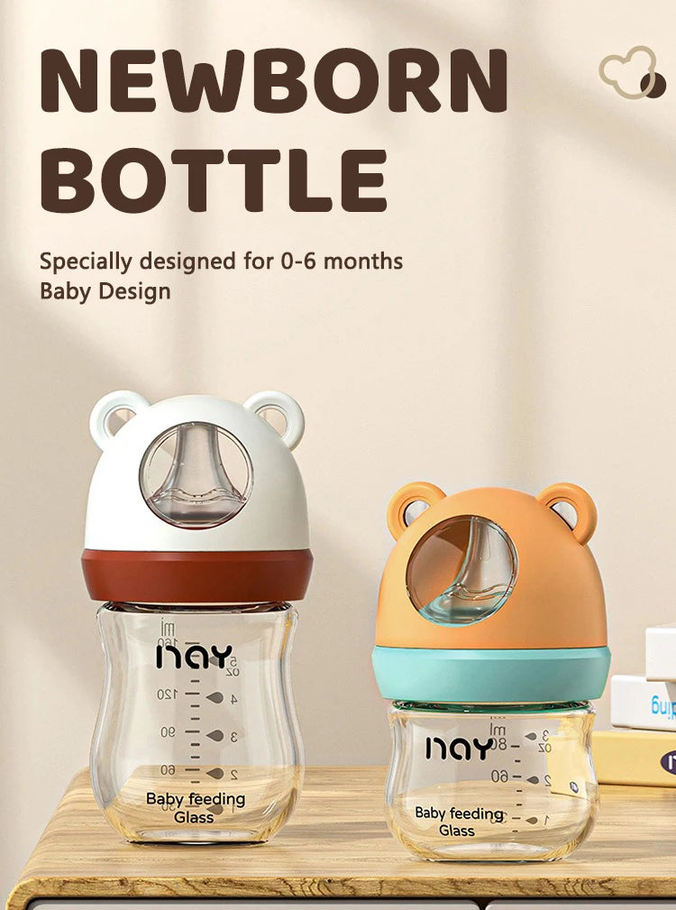 0-3 Month Glass Bottle Newborn Glass Feeding Bottle Wide Caliber Anti-flatulence Nursing Anti-Choke Baby Bottle Infant BPA Free