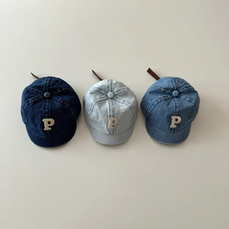 Retro Denim Baseball Cap for Baby Letter Short-brim Sun Hat Summer Adjustable Kids Boys Girls Peaked Caps