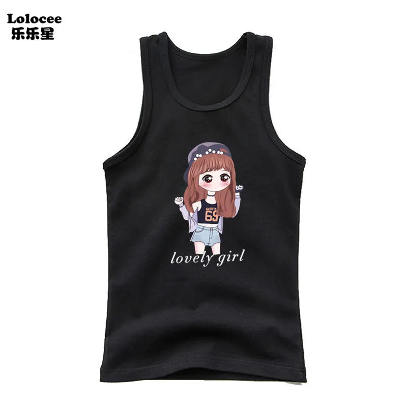 2023 New Girls Cute Singlet Underwear Princess Cotton Tank Tops Cartoon Kawaii Girl Print Sleeveless Shirt