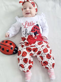 Cute insect Pattern Newborn Girls Baby Clothes Set Cotton Romper Bodysuit Top and Infant Pants Bow Headband Long Sleeve Outfit