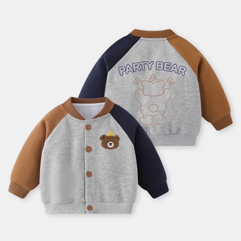 Infant Baby Boy Baseball Uniform Spring Autumn Raglan Sleeve Toddler Boy Jacket V-collar Cartoon Spliced Kid Girl Outerwear Coat